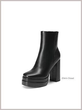 Y2K Chunky Heel Platform Ankle Boots Faux Leather PU